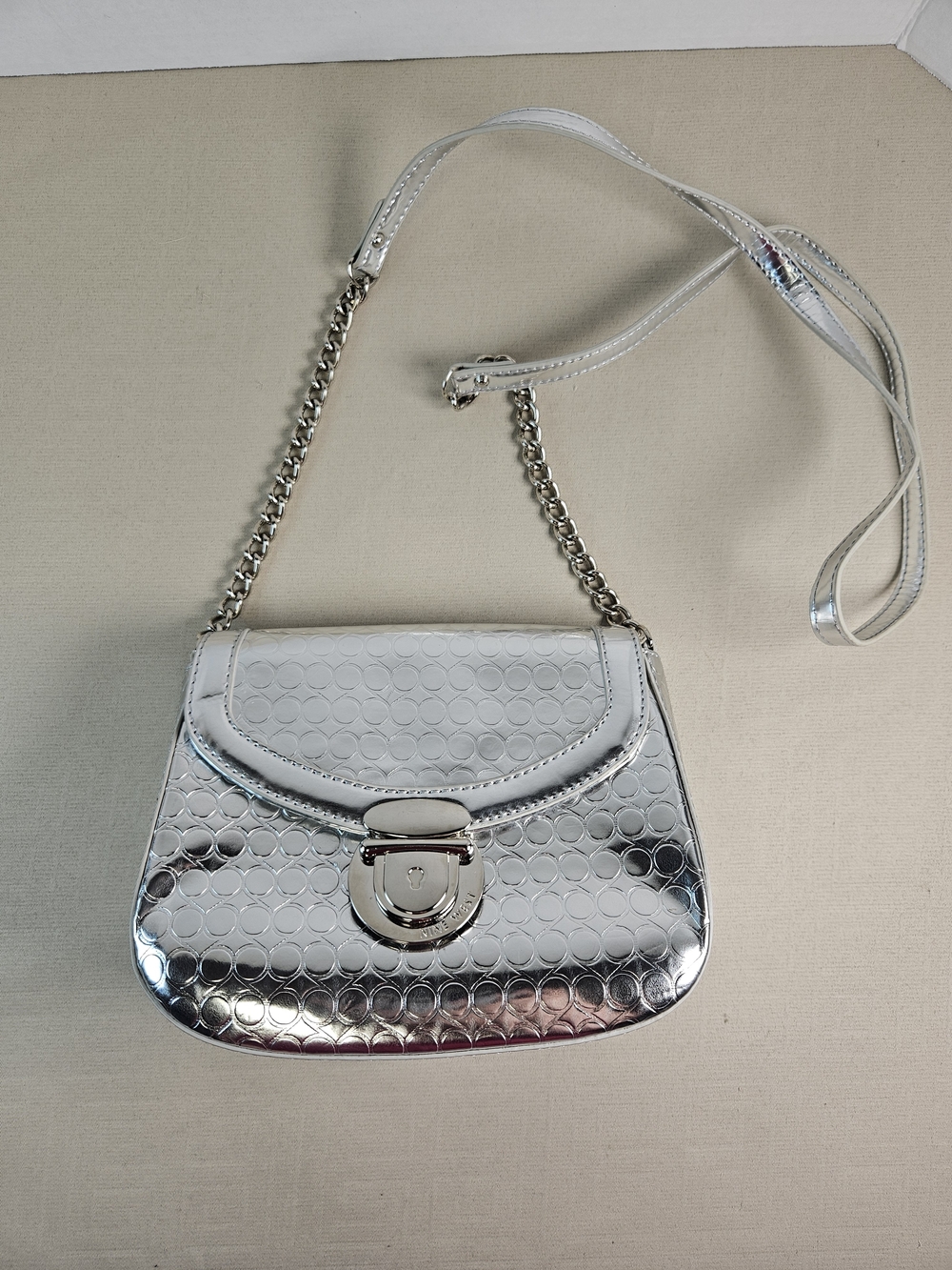 Nine West Silver Metallic Circle-Embossed Crossbody Bag